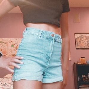 Divided High Waisted Jean Shorts